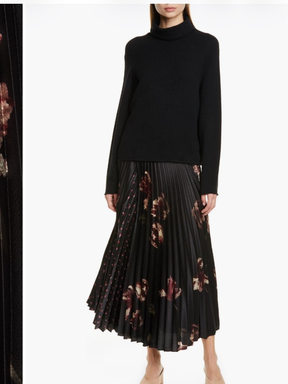 Vince Mixed Tulip Print Pleated Midi Skirt